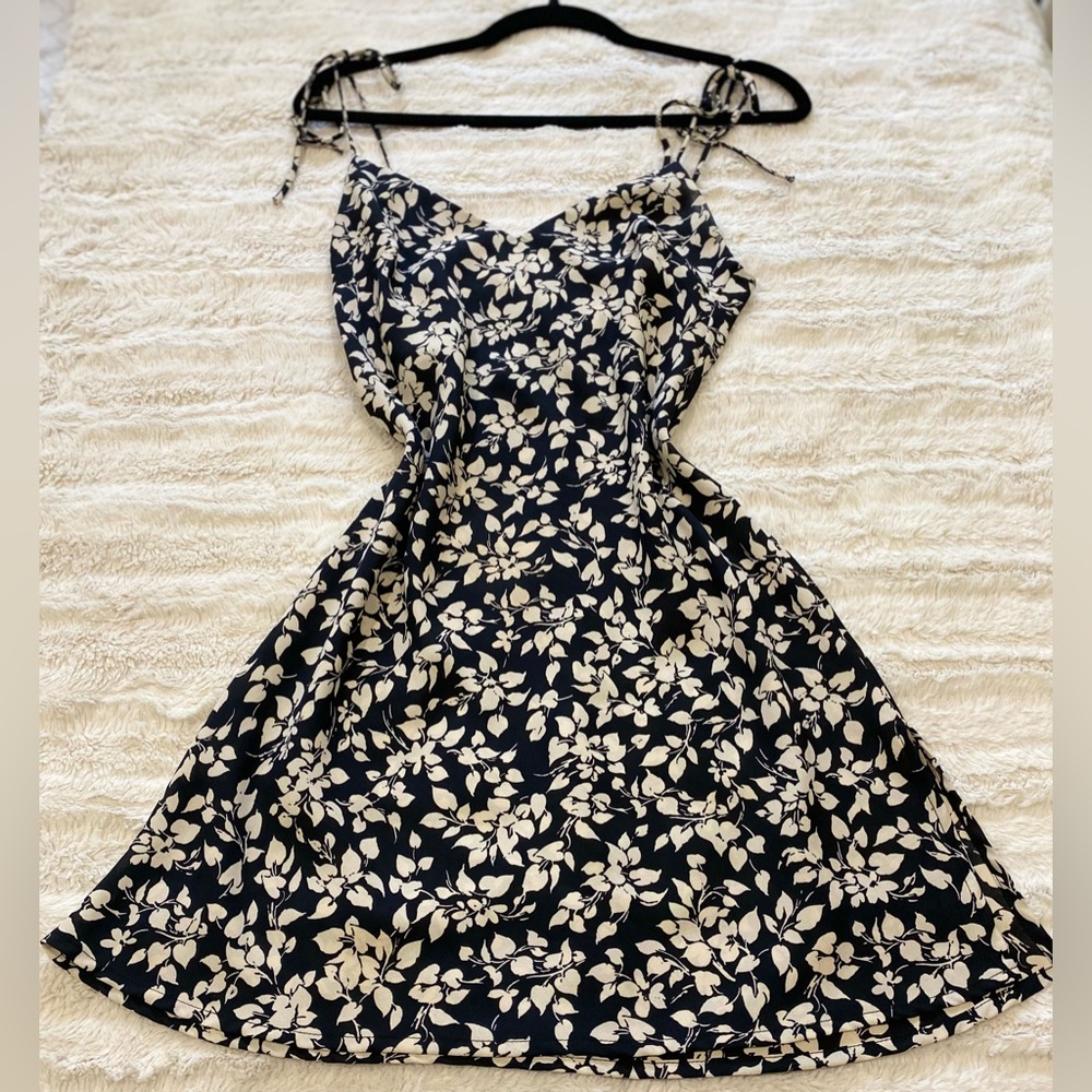 Mahina Black and Cream Spaghetti Strap Mini Dress